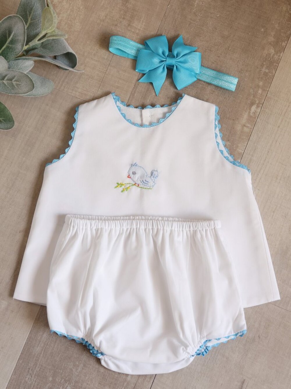 Heirloom Diaper Set White Turquoise Blue RicRac Trim  NWT Boy or Girl UNISEX NWT